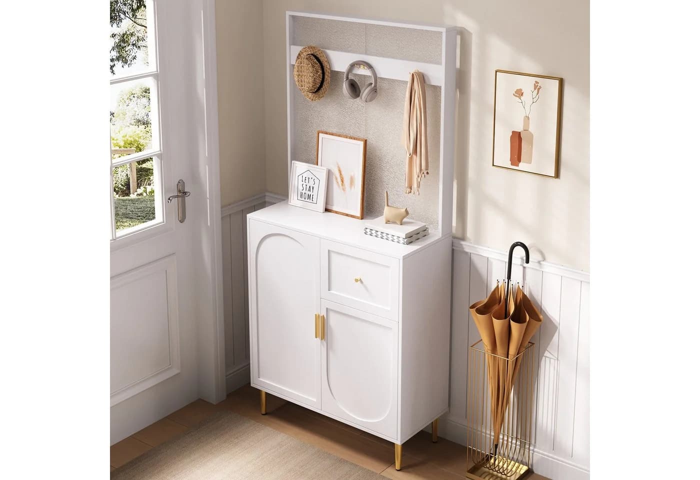 Merax Kompaktgarderobe Weiß mit Goldakzenten Soft-Close - Bild 4