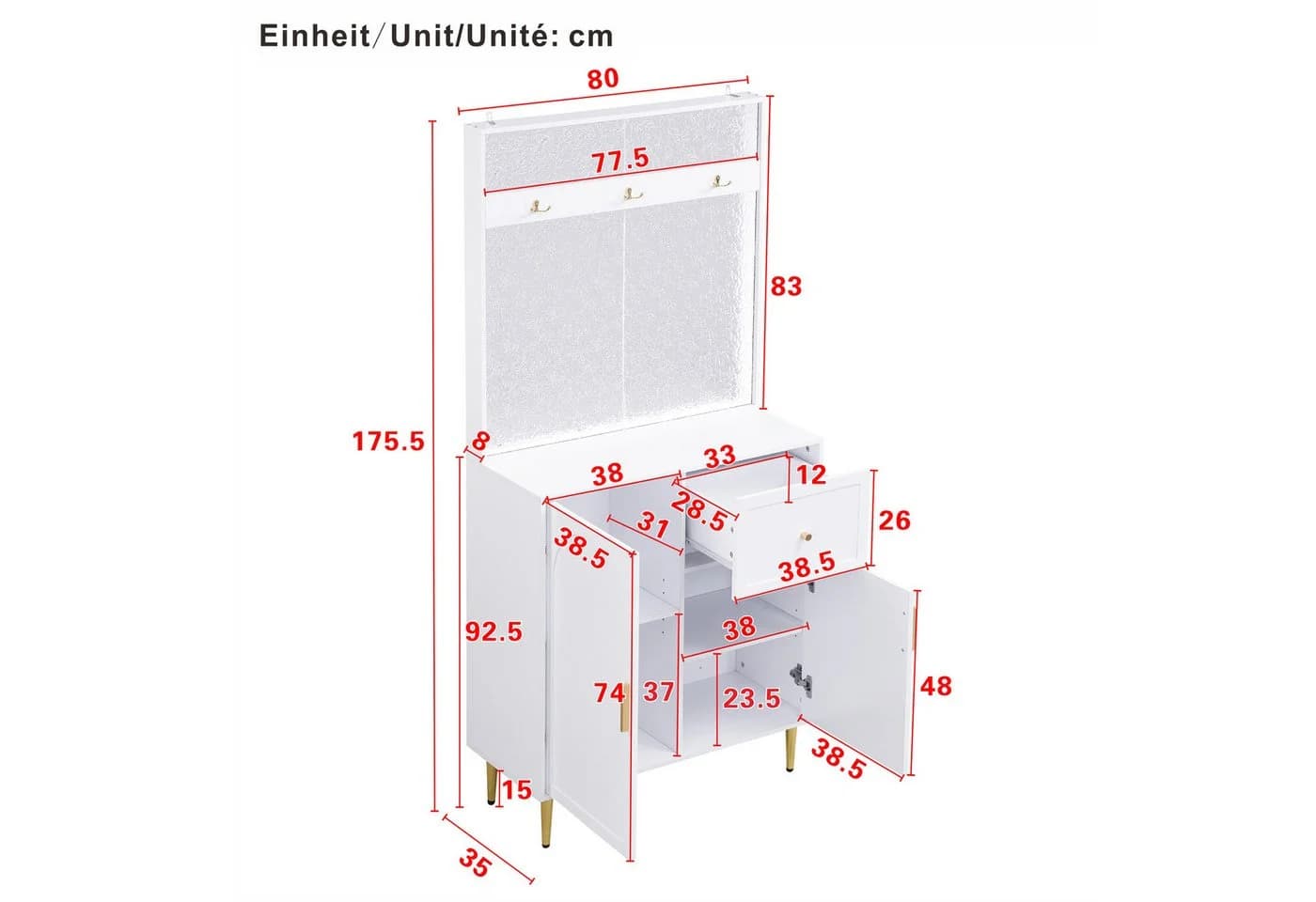 Merax Kompaktgarderobe Weiß mit Goldakzenten Soft-Close - Bild 5