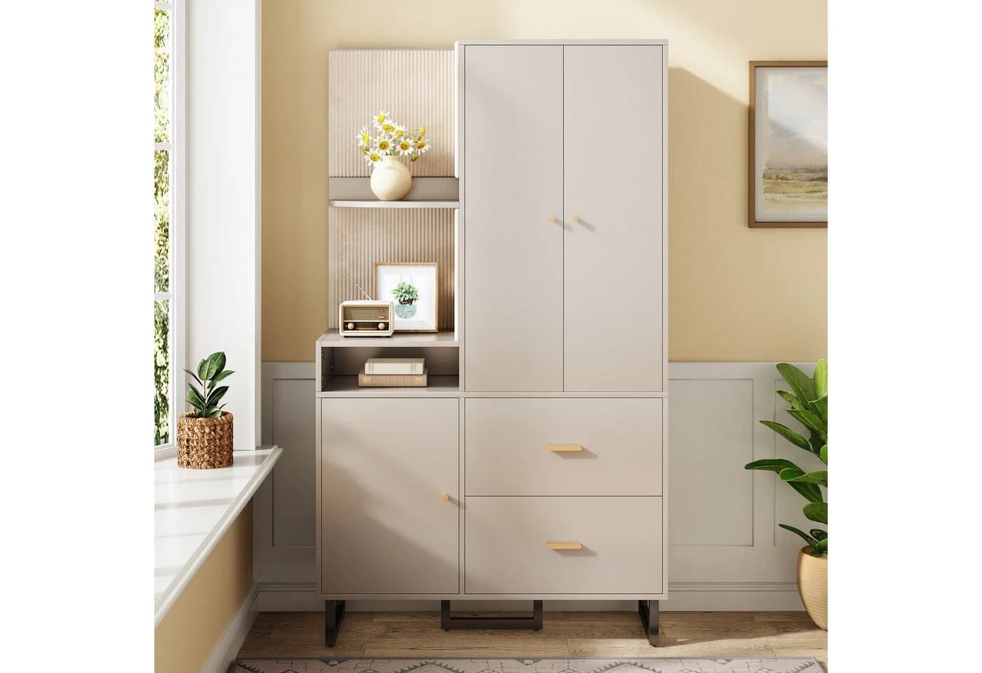 Merax Kompaktgarderobe mit Polsterpaneelen Graubeige - Bild 2