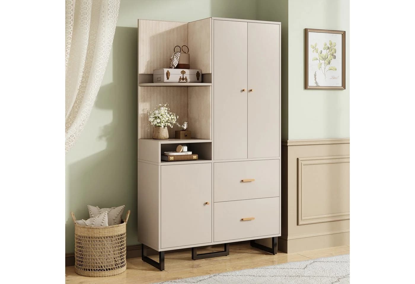 Merax Kompaktgarderobe mit Polsterpaneelen Graubeige - Bild 3