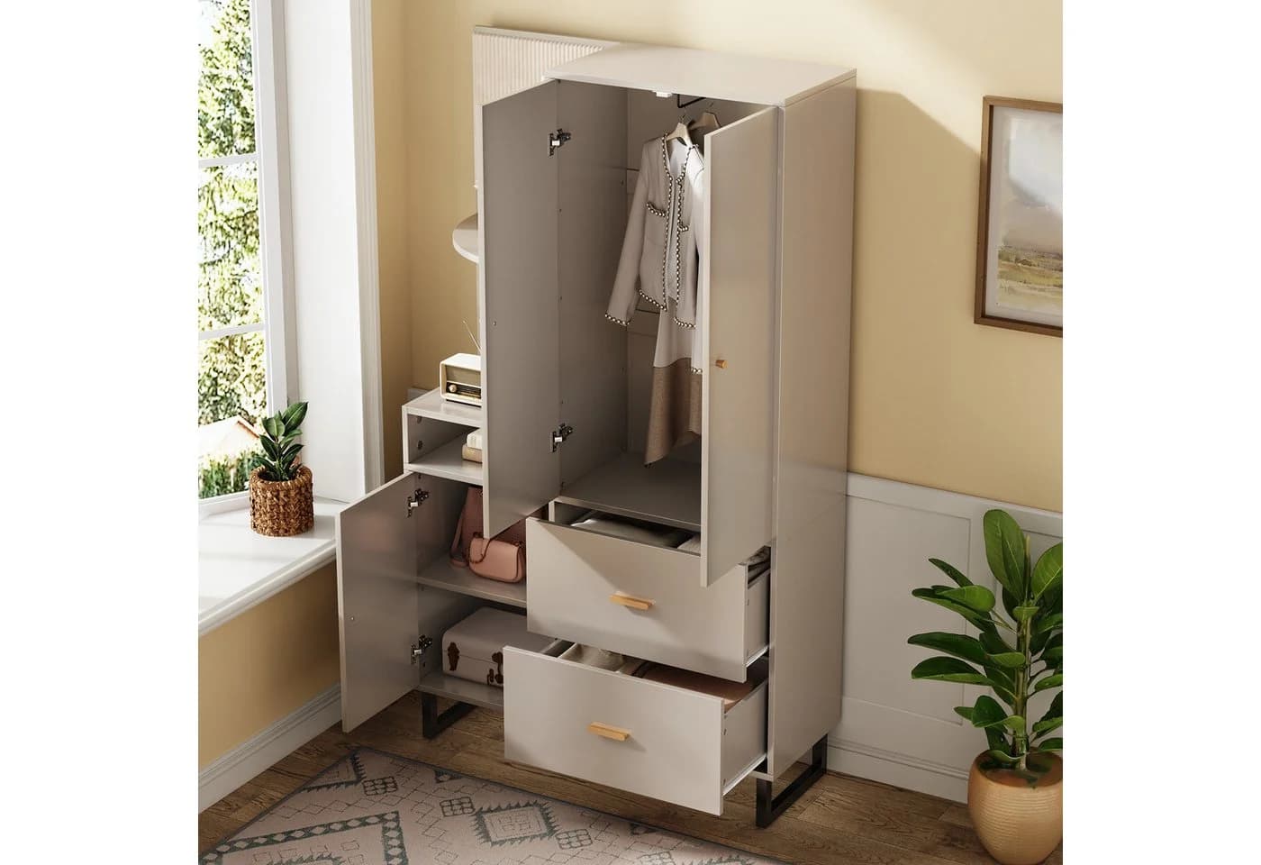 Merax Kompaktgarderobe mit Polsterpaneelen Graubeige - Bild 4