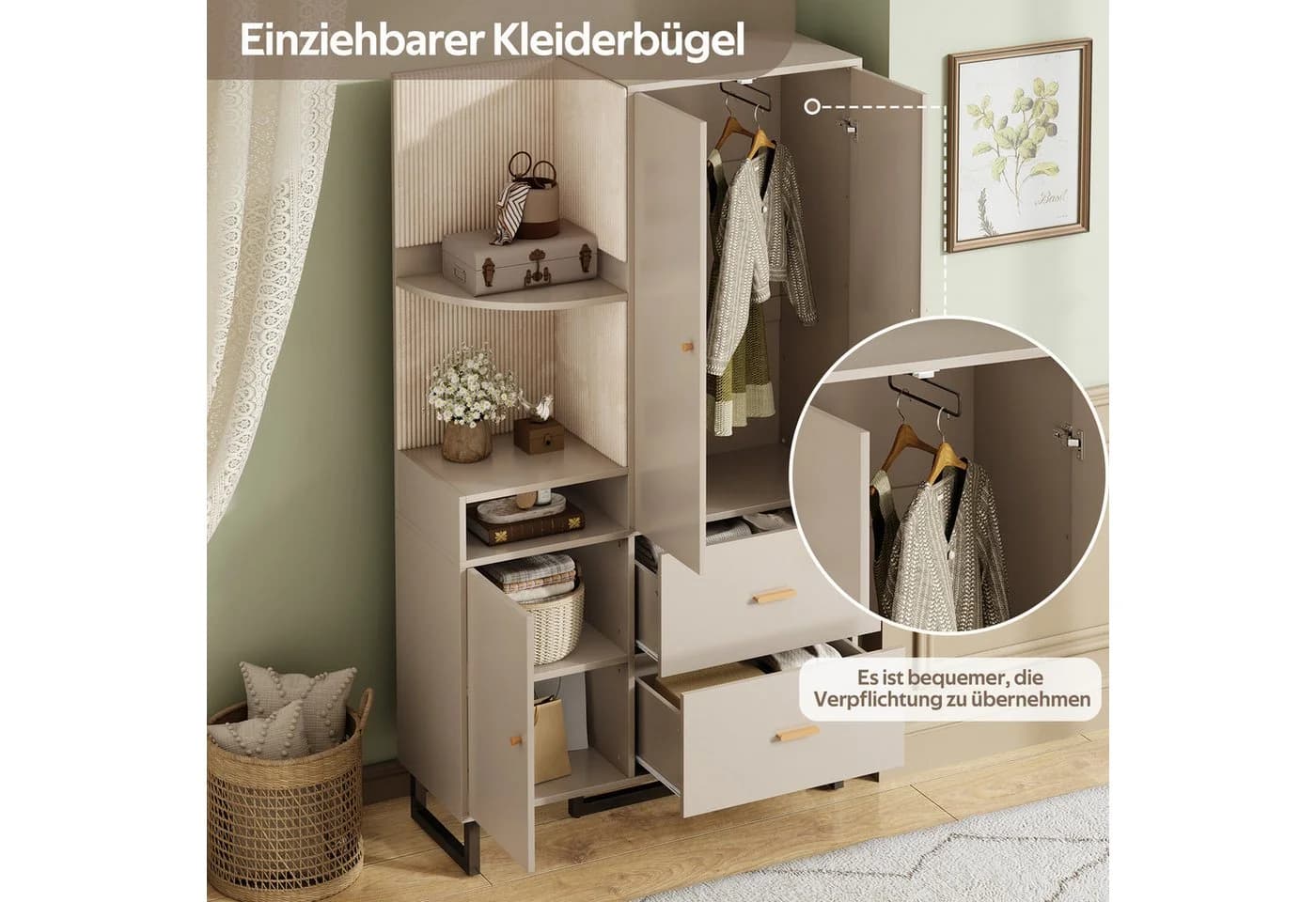 Merax Kompaktgarderobe mit Polsterpaneelen Graubeige - Bild 5