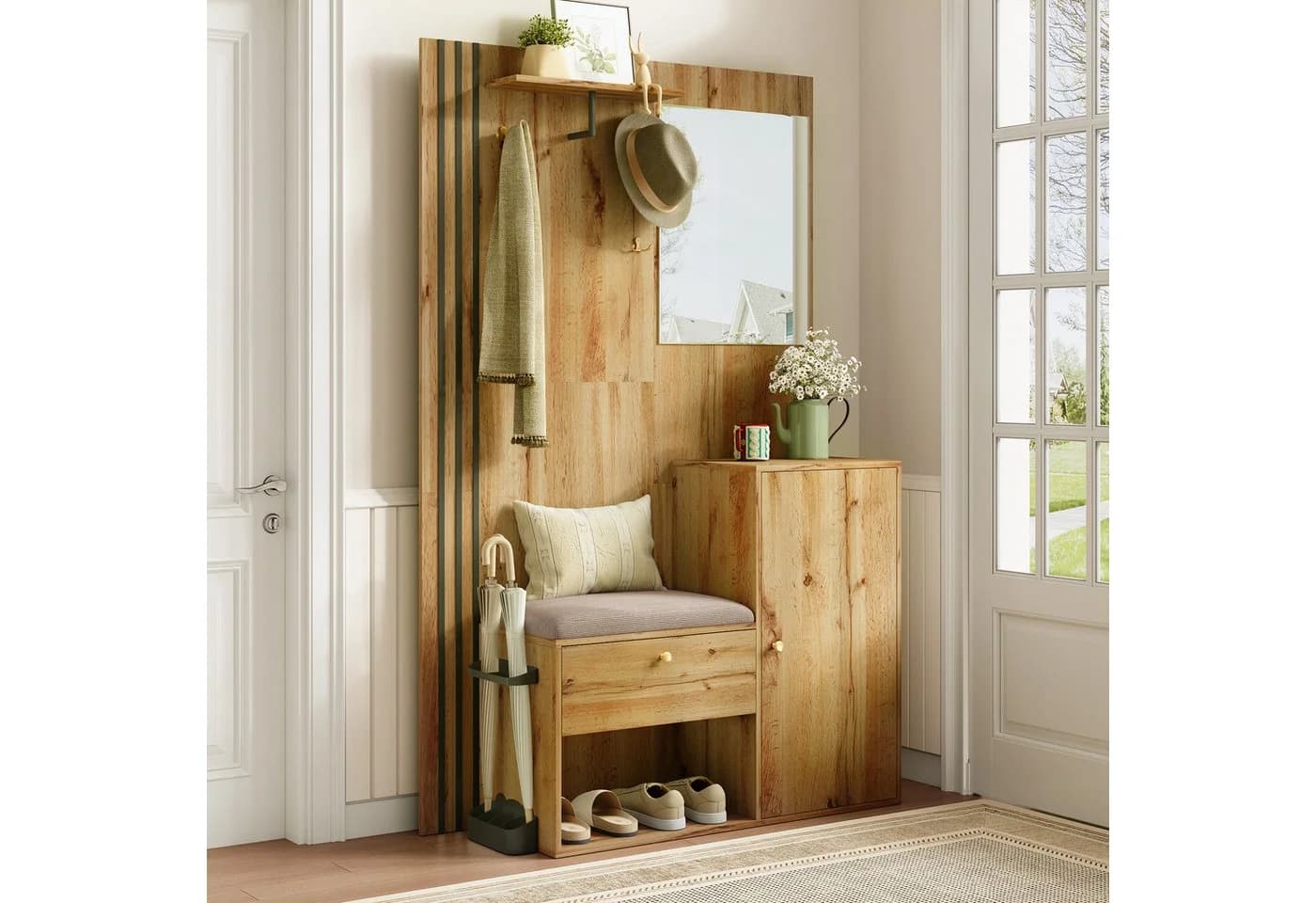 Merax Garderobe mit Spiegel und Sitzkissen - Bild 2