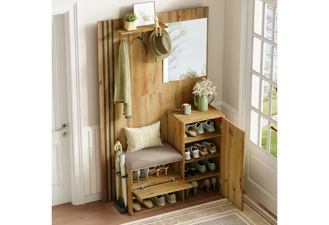 Merax Garderobe mit Spiegel und Sitzkissen - Bild 3