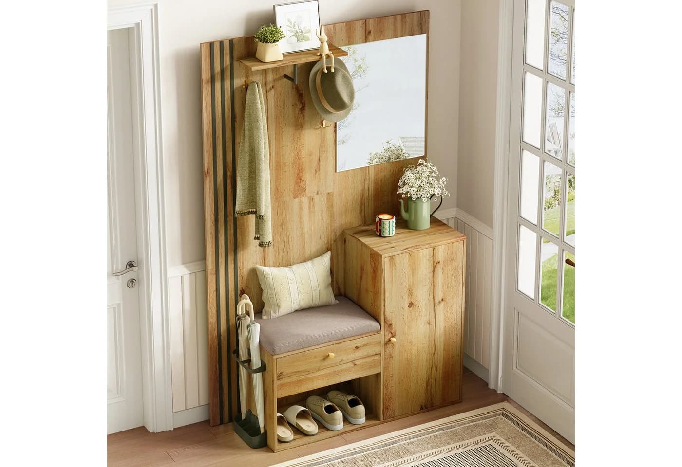 Merax Garderobe mit Spiegel und Sitzkissen - Bild 4