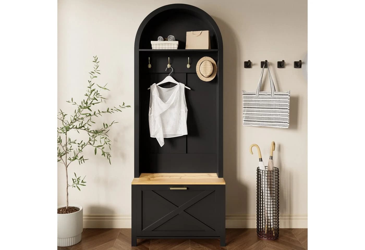Merax Garderobenschrank mit Schuhregal Schwarz/Weiß