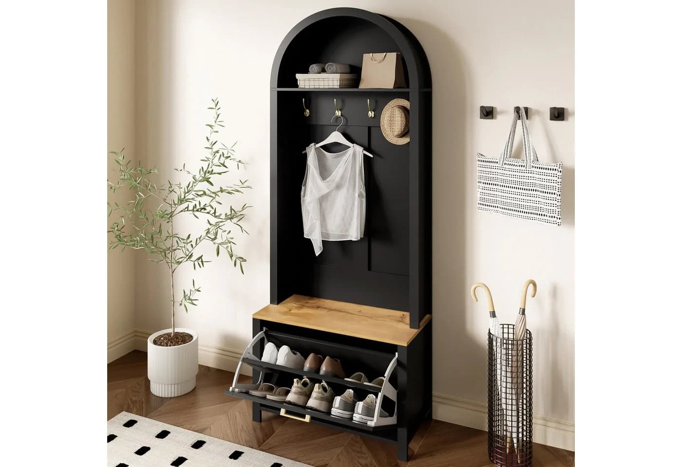 Merax Garderobenschrank mit Schuhregal Schwarz/Weiß - Bild 2