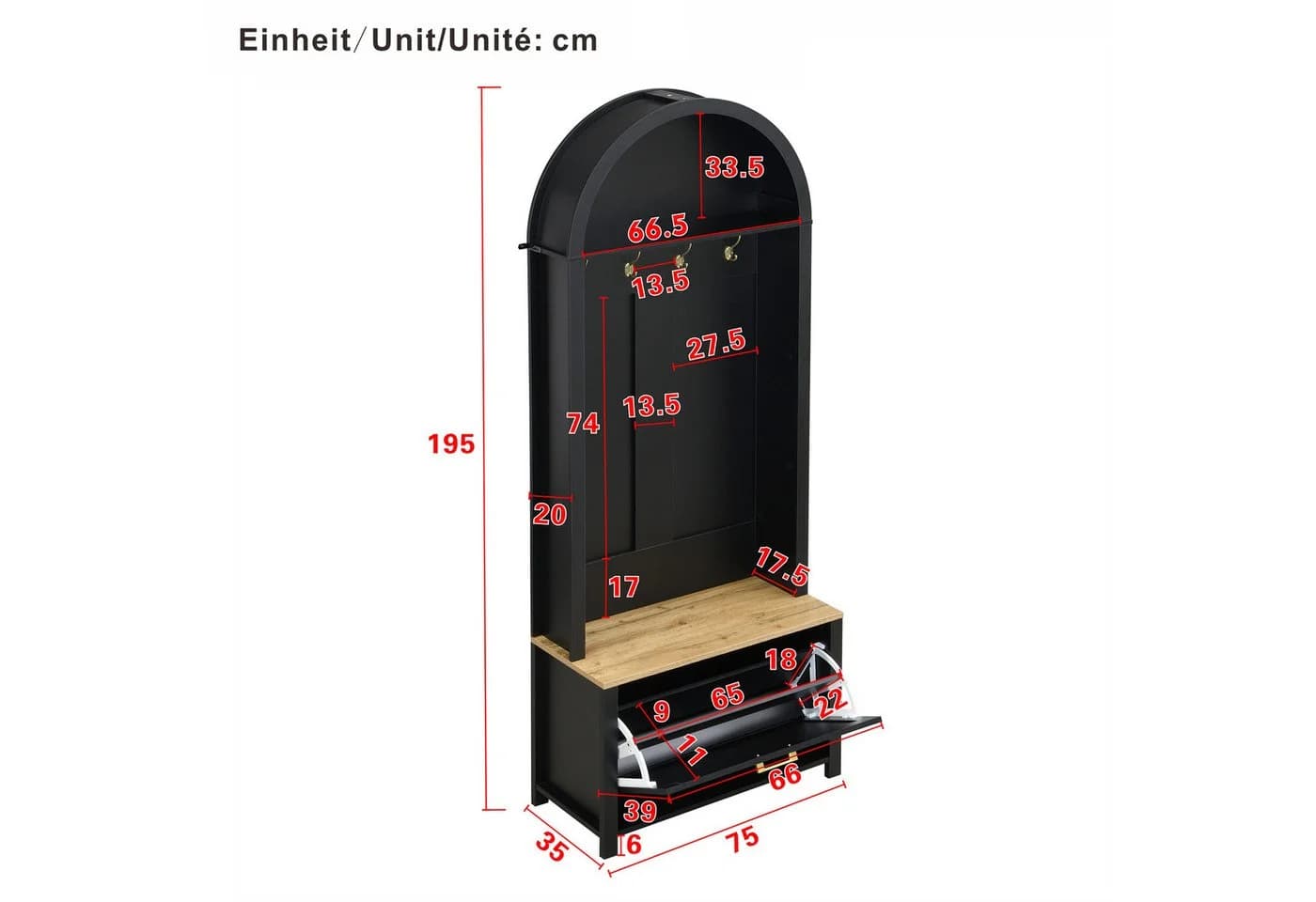 Merax Garderobenschrank mit Schuhregal Schwarz/Weiß - Bild 5