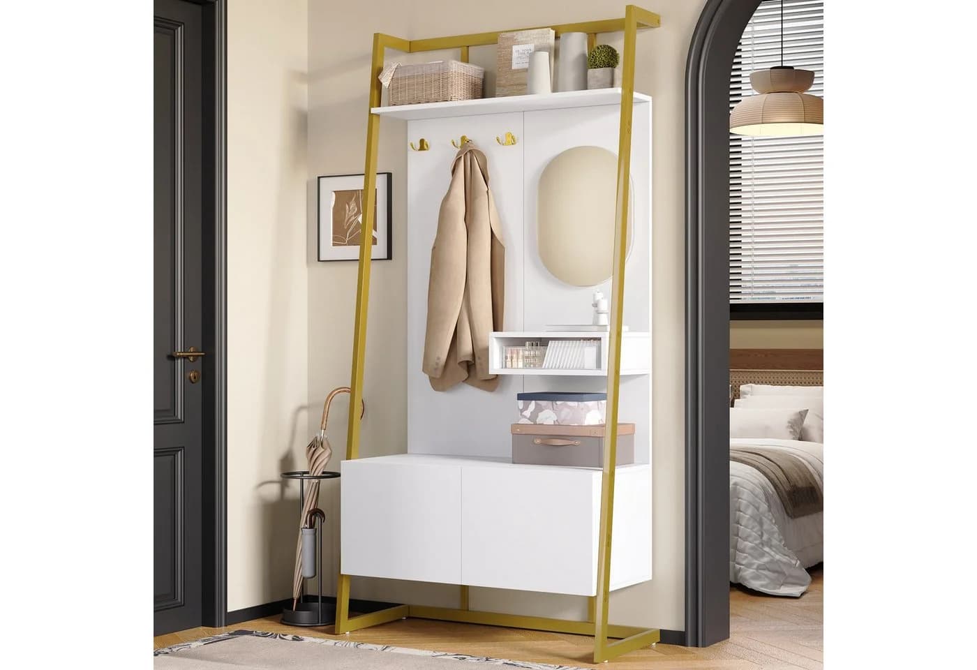 Merax Kompaktgarderobe mit Spiegel, Garderoben-Set aus Holz & Metall - Bild 2