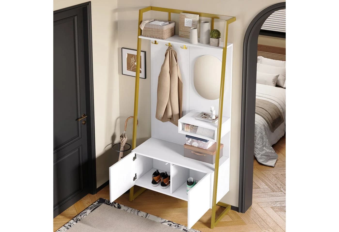 Merax Kompaktgarderobe mit Spiegel, Garderoben-Set aus Holz & Metall - Bild 3
