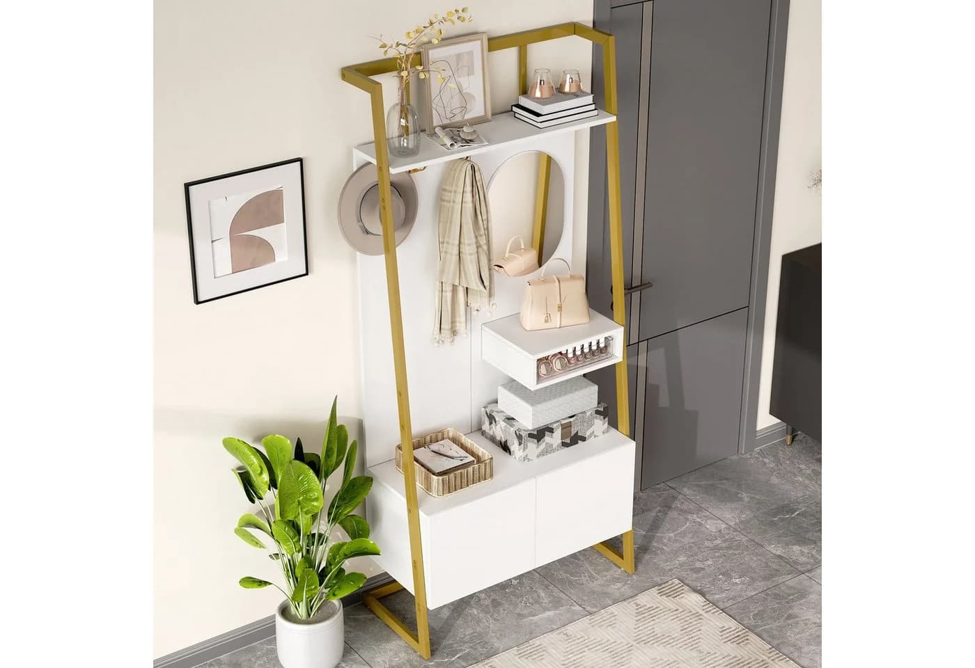 Merax Kompaktgarderobe mit Spiegel, Garderoben-Set aus Holz & Metall - Bild 5
