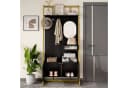 Merax Kompaktgarderobe mit Spiegel, Garderoben-Set aus Holz & Metall, Flurschrank mit Metallhaken, Schuhschrank & Sitzbank Bild 1