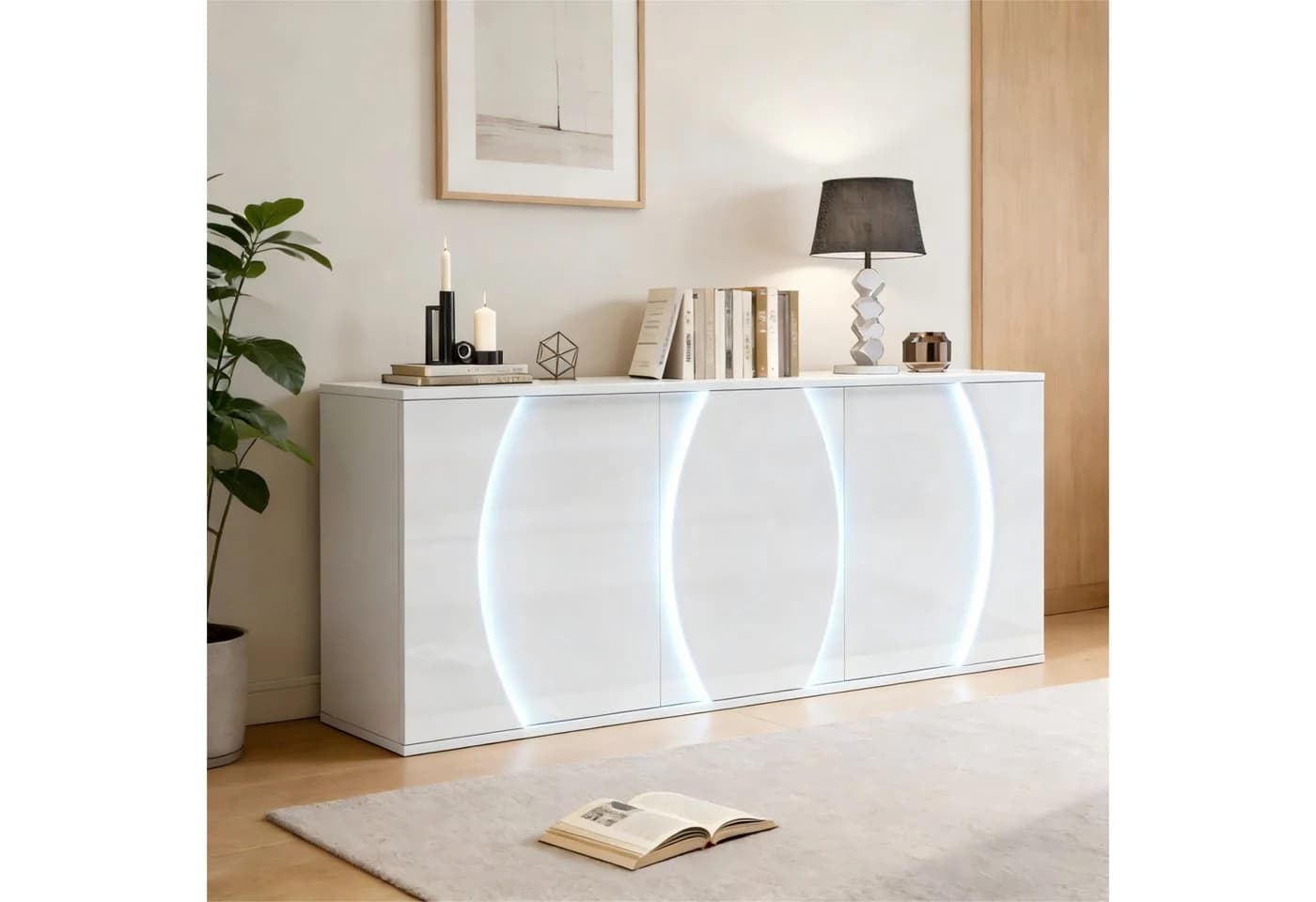 Merax Sideboard LED-Beleuchtung Hochglanz Weiß - Bild 2