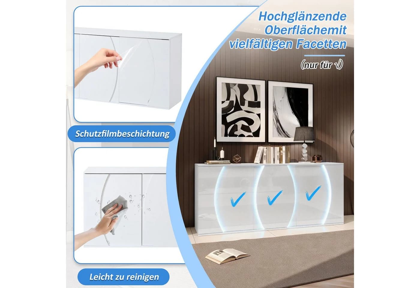 Merax Sideboard LED-Beleuchtung Hochglanz Weiß - Bild 5