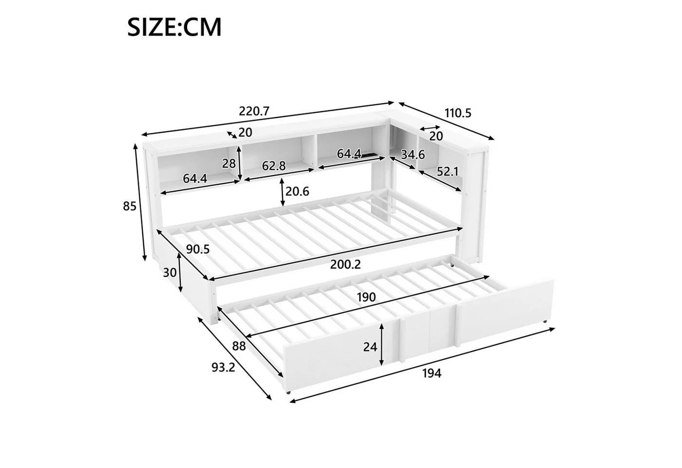 Merax Daybett 90x200cm mit LED-Beleuchtung und USB-Anschlüssen - Bild 5