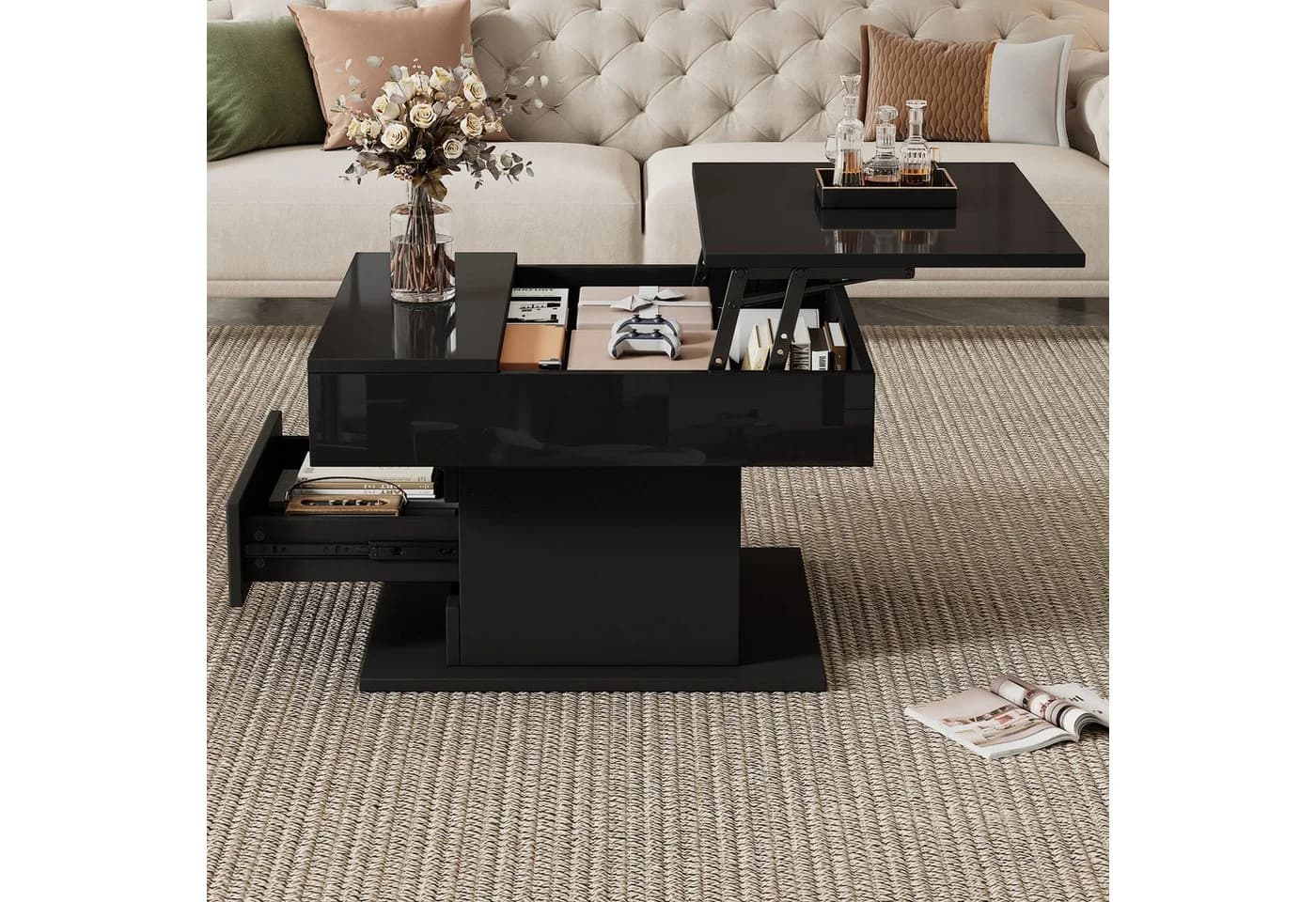 Merax Couchtisch Hochglanz 360° Drehbar