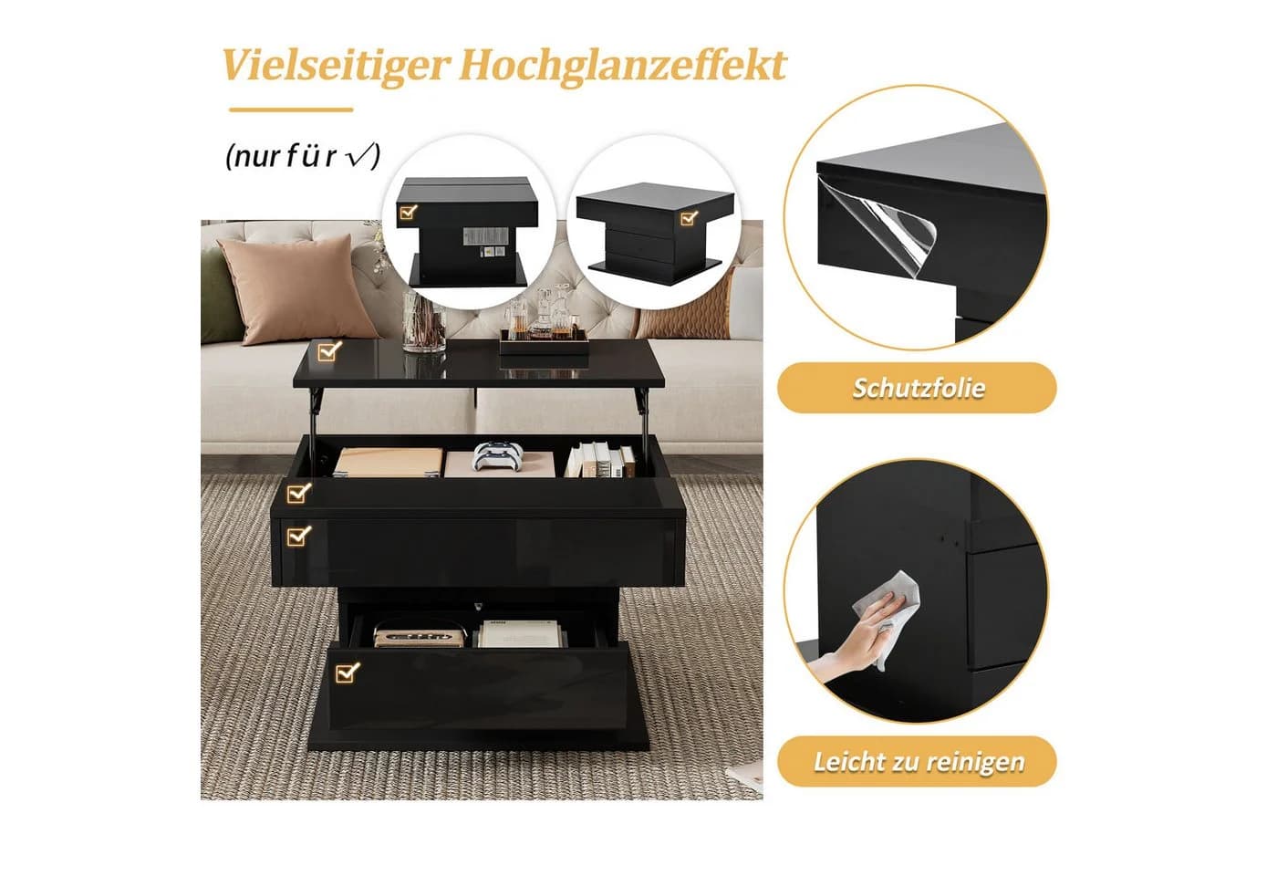 Merax Couchtisch Hochglanz 360° Drehbar - Bild 5
