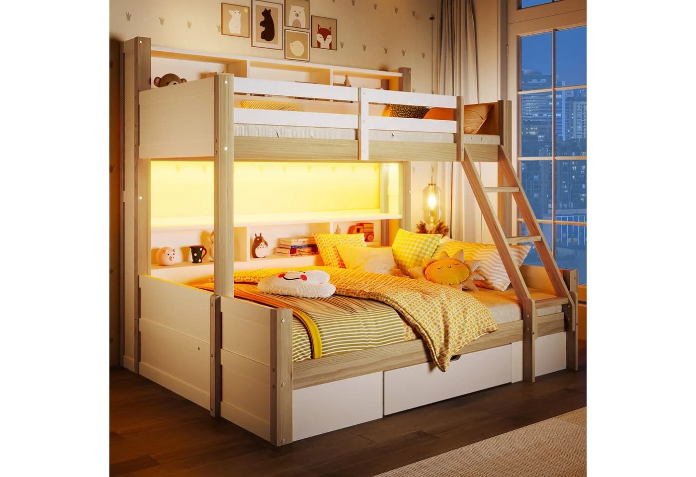 Merax Etagenbett 90x200cm/140x200cm mit LED-Lichtleiste