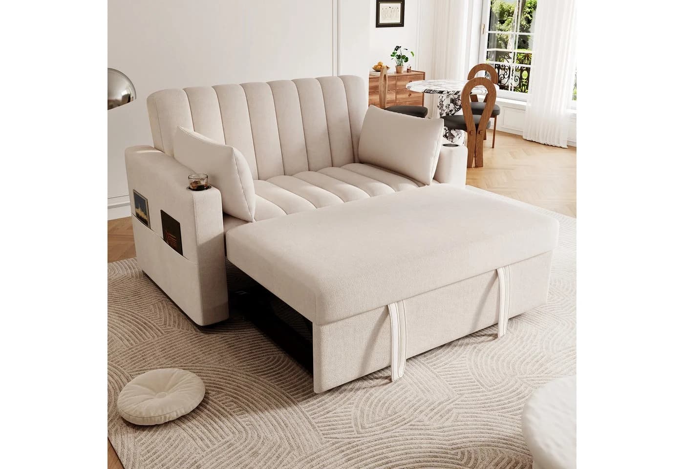 Merax Schlafsofa 2-Sitzer Sofa mit Schlaffunktion, Doppelsofa mit verstellbarer Rückenlehne, Getränkehalter und Kissen - Bild 2