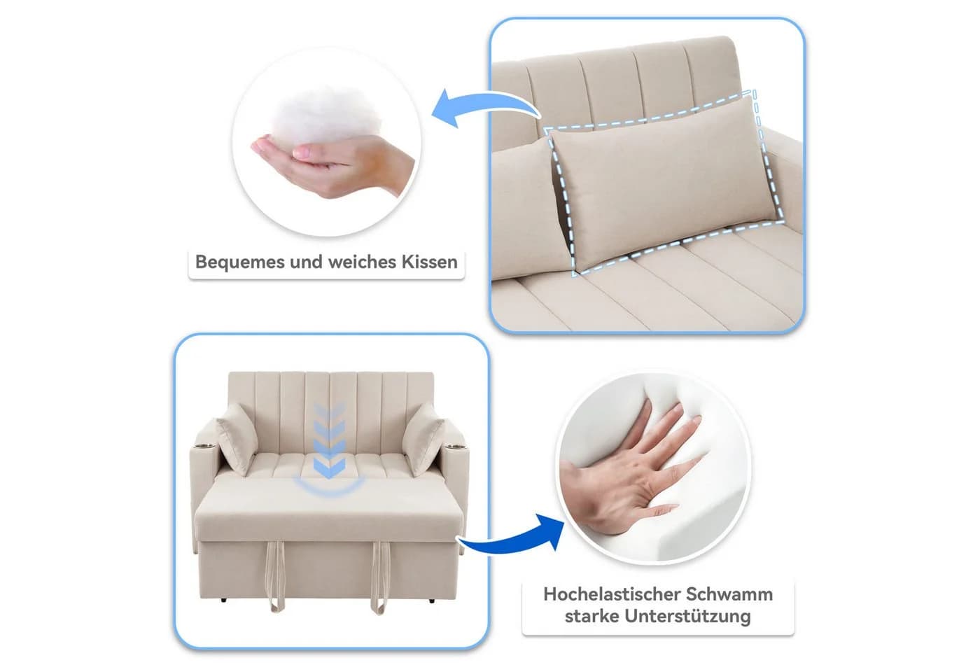 Merax Schlafsofa 2-Sitzer Sofa mit Schlaffunktion, Doppelsofa mit verstellbarer Rückenlehne, Getränkehalter und Kissen - Bild 5