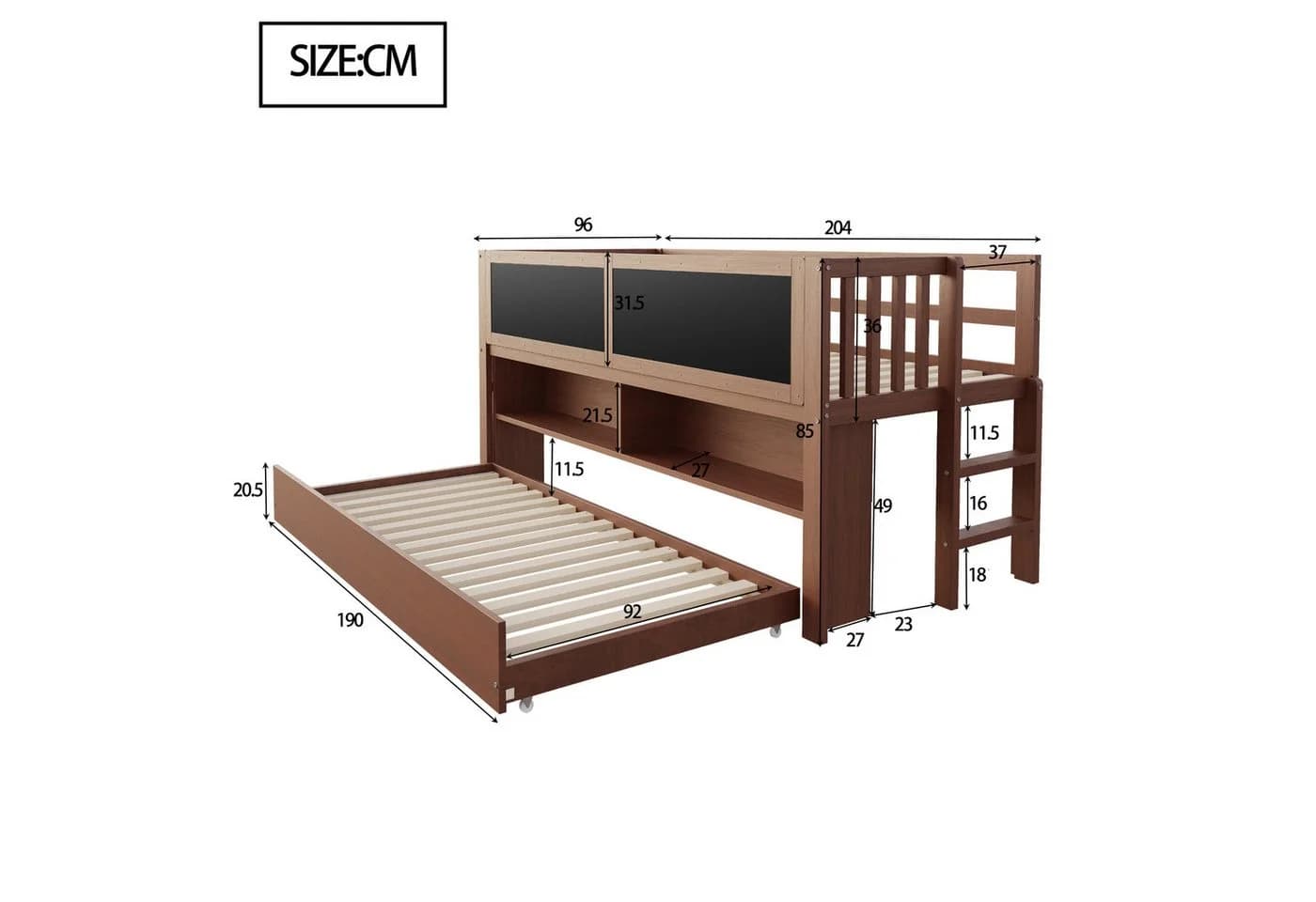 Merax Kinderbett 90x200cm mit Ausziehbett Massivholz Hausbett - Bild 4