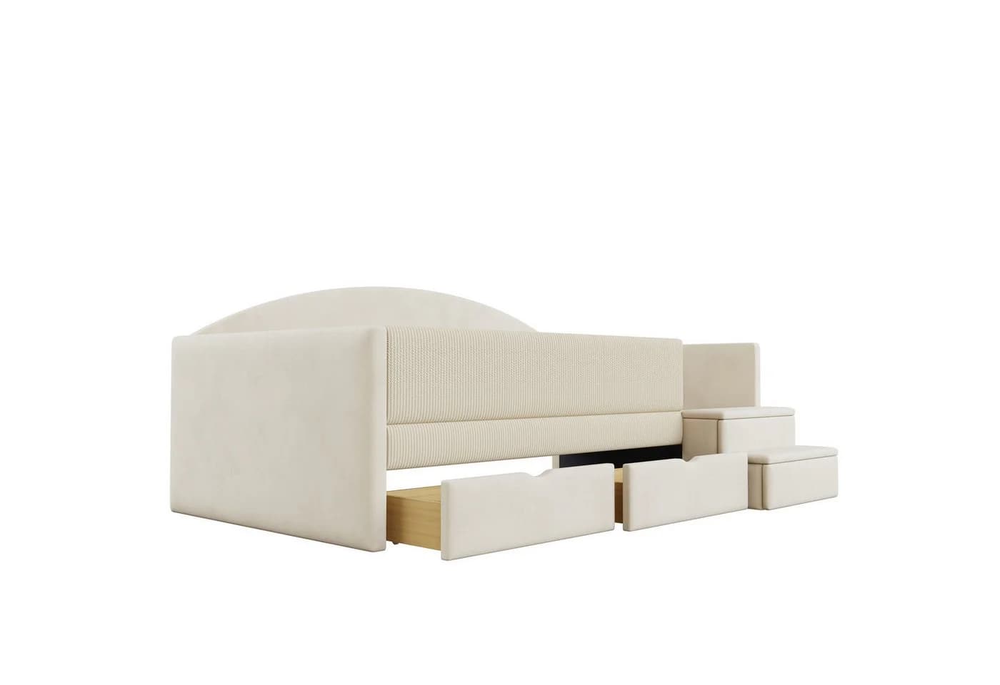 Merax Polsterbett 90x190 Samt Beige Grau mit Schutzgeländer & Schubladen - Bild 5