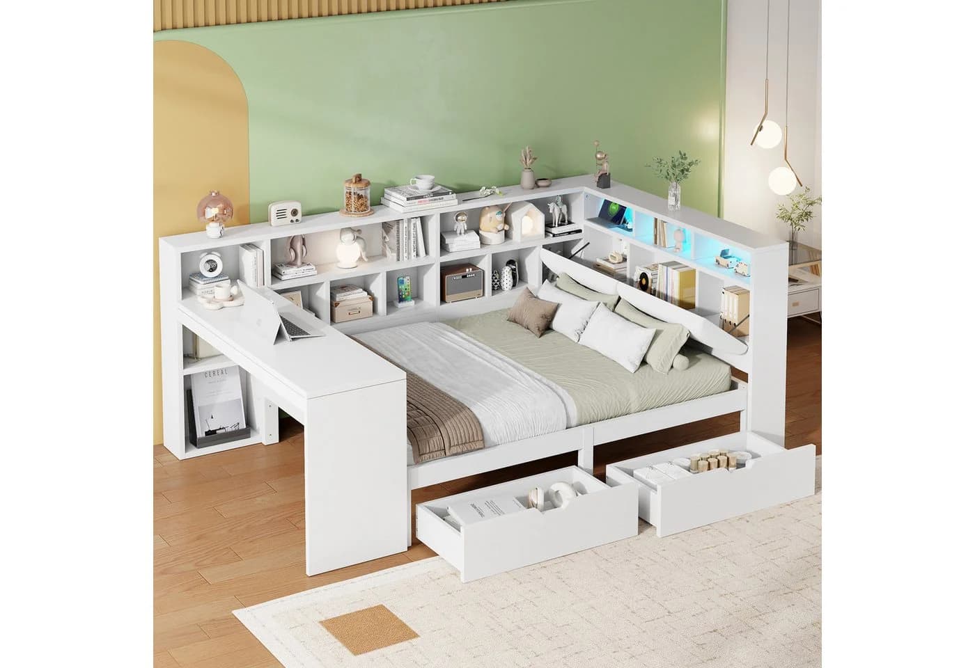 Merax L-förmiges Plattformbett mit LED, Steckdosen und USB, 140x200cm - Bild 2