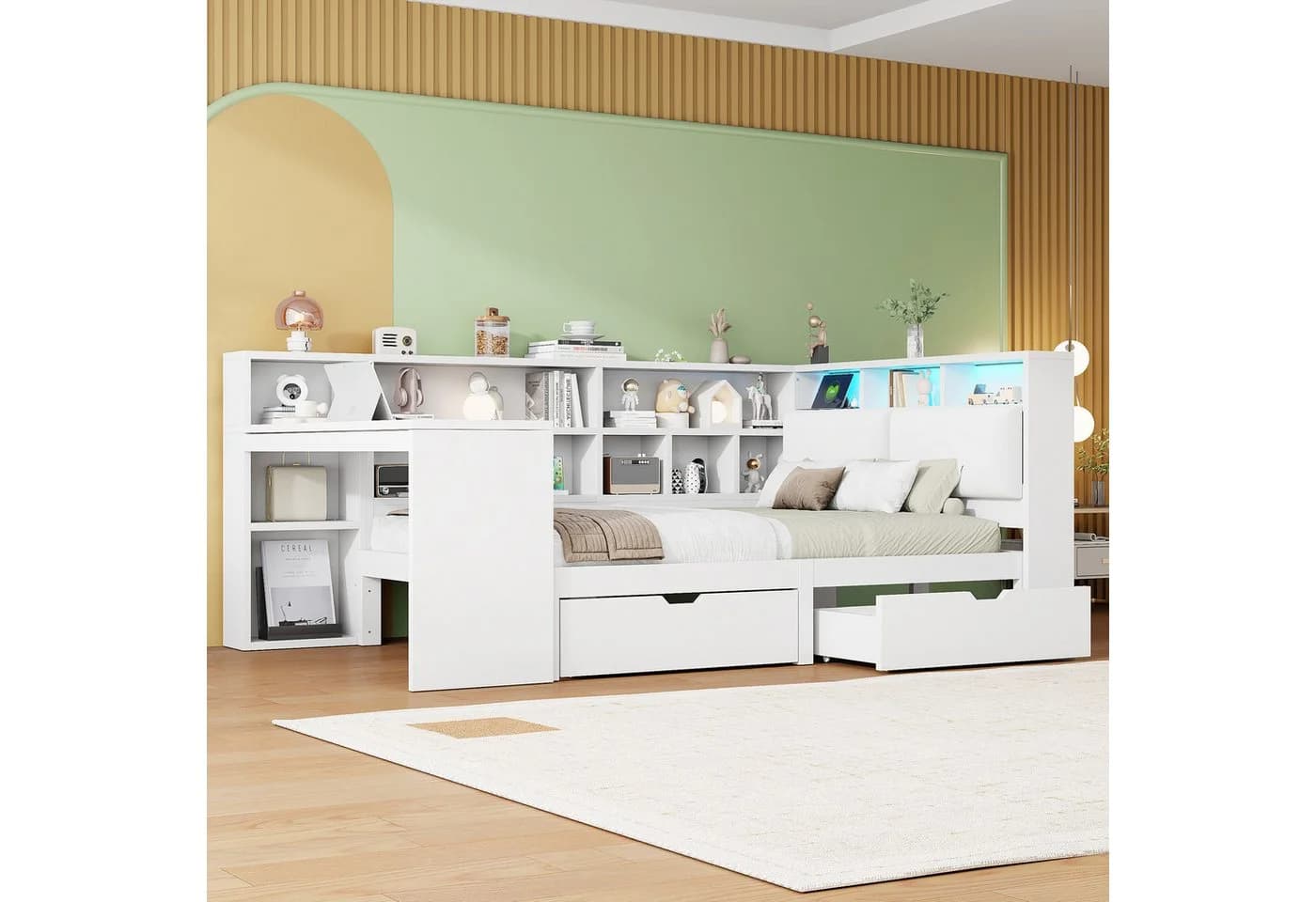 Merax L-förmiges Plattformbett mit LED, Steckdosen und USB, 140x200cm - Bild 3