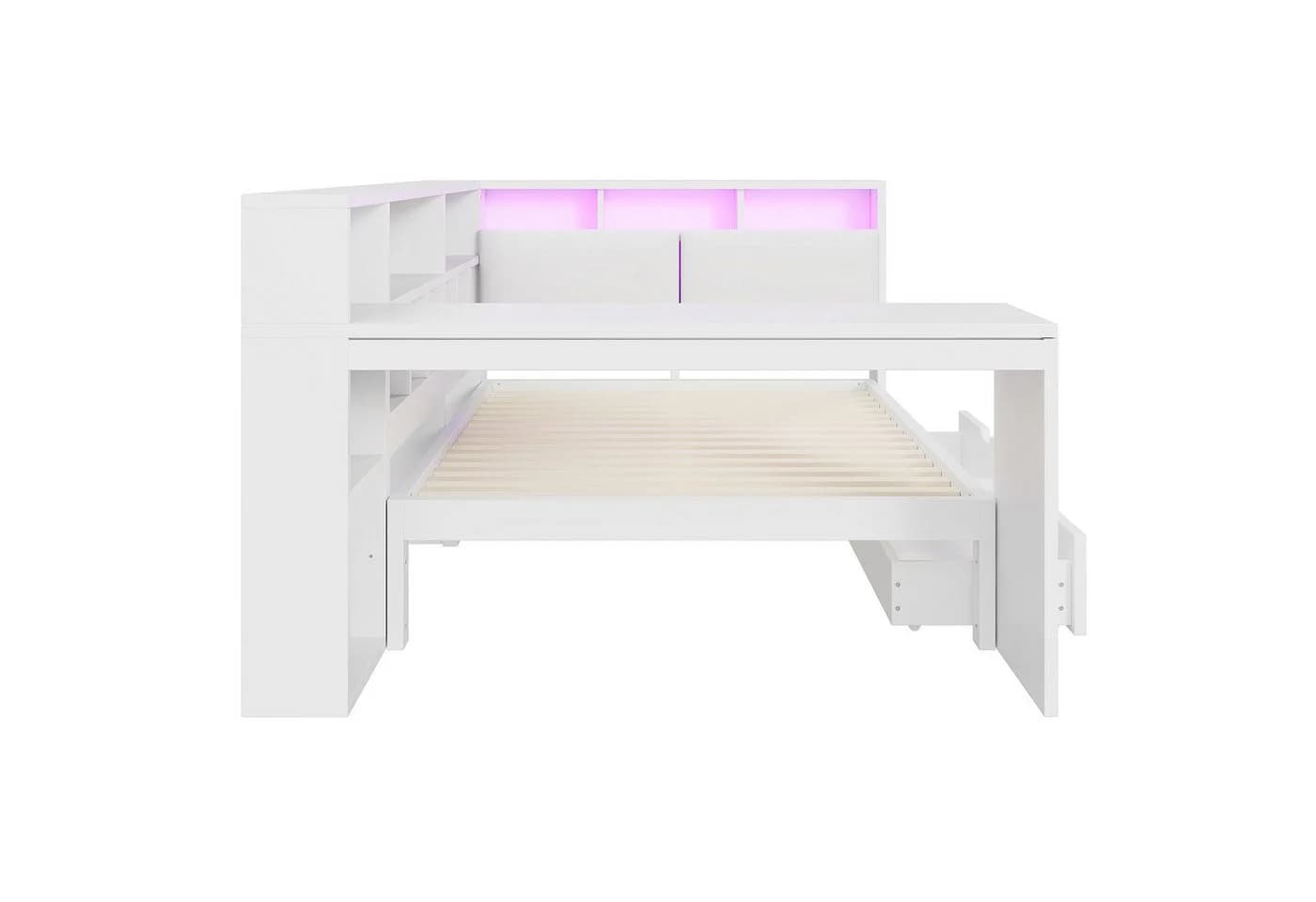 Merax L-förmiges Plattformbett mit LED, Steckdosen und USB, 140x200cm - Bild 5