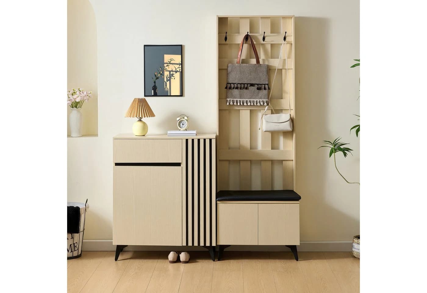 Merax Garderoben-Set mit Sitzbank und Sideboard, Flurmöbel-Set mit Schuhschrank - Bild 2