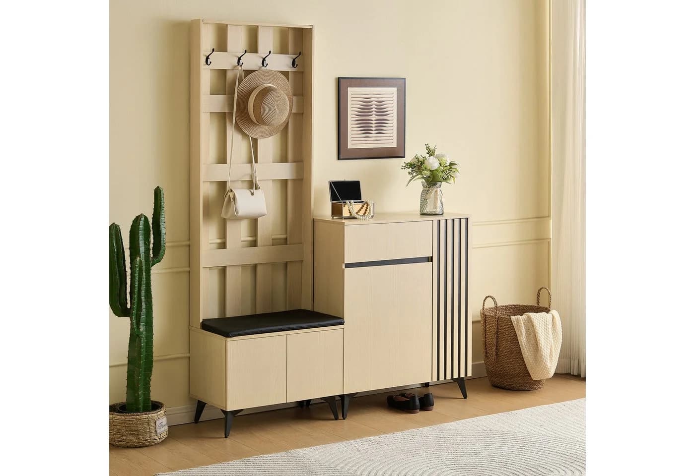 Merax Garderoben-Set mit Sitzbank und Sideboard, Flurmöbel-Set mit Schuhschrank - Bild 3