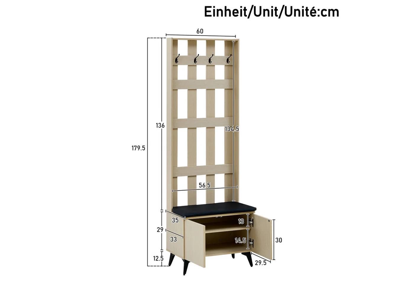 Merax Garderoben-Set mit Sitzbank und Sideboard, Flurmöbel-Set mit Schuhschrank - Bild 5