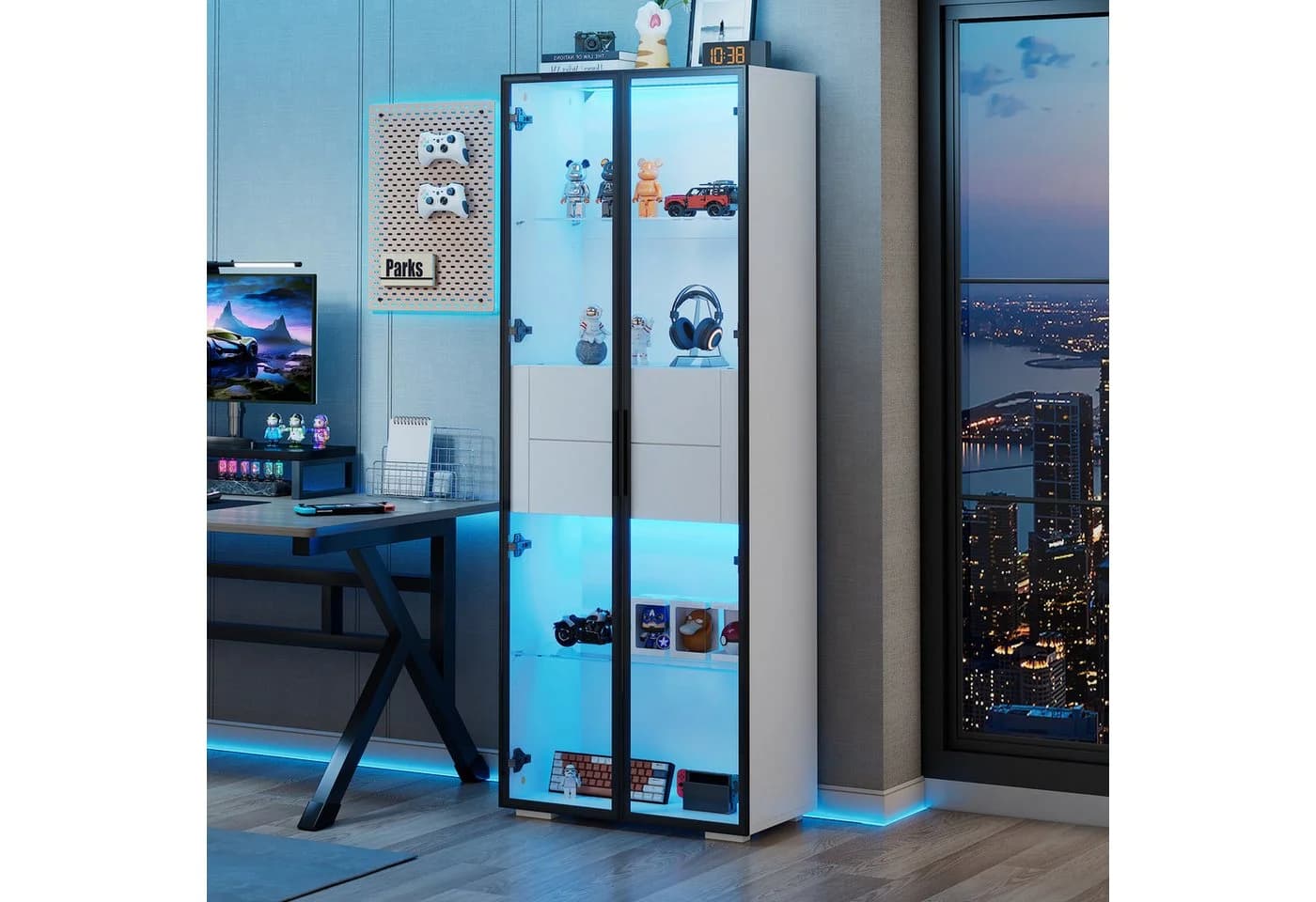 Merax Standvitrine Glasvitrine mit LED-Beleuchtung und Stauraum - Bild 2