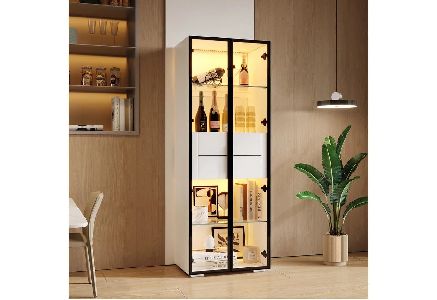 Merax Standvitrine Glasvitrine mit LED-Beleuchtung und Stauraum - Bild 3