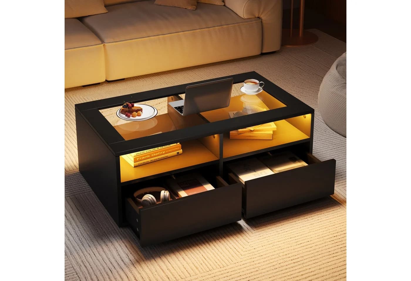 Merax LED-Couchtisch Wohnzimmertisch Beistelltisch mit LED-Beleuchtung - Bild 2