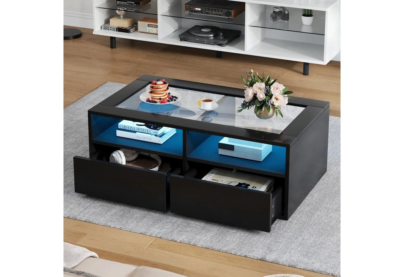 Merax LED-Couchtisch Wohnzimmertisch Beistelltisch mit LED-Beleuchtung - Bild 4