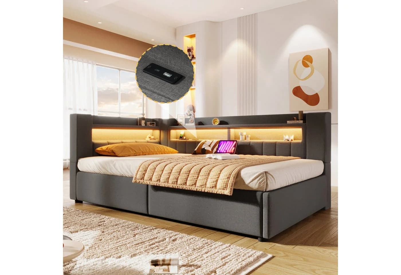 Merax Daybett 90x200cm mit LED-Beleuchtung und USB-Typ-C Ladefunktion - Bild 4