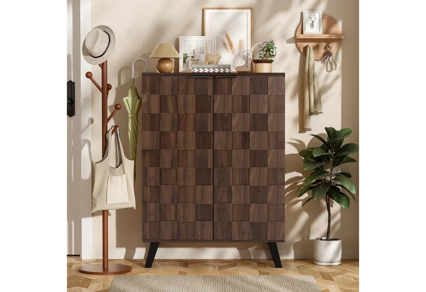 Merax Schuhschrank Walnuss Geometrische Türen - Bild 3