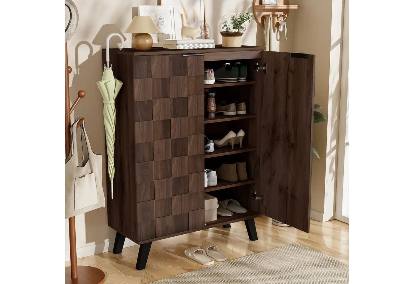 Merax Schuhschrank Walnuss Geometrische Türen - Bild 4