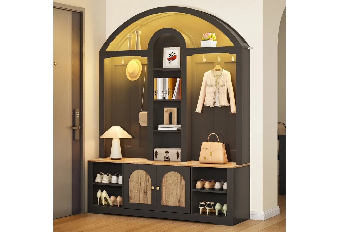Merax Garderobenschrank Weiß/Schwarz Holzoptik LED-Beleuchtung - Bild 2
