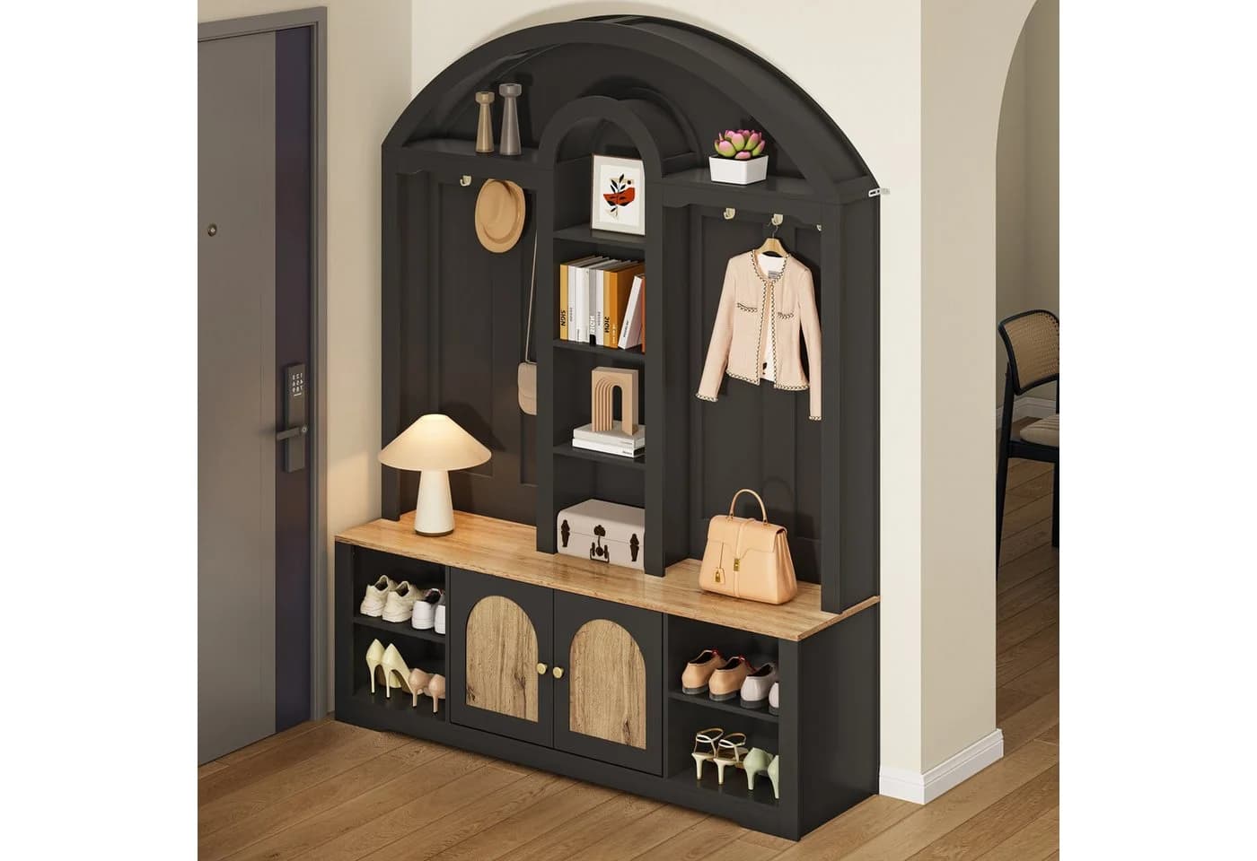 Merax Garderobenschrank Weiß/Schwarz Holzoptik LED-Beleuchtung - Bild 3