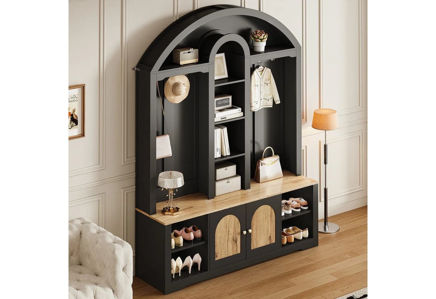 Merax Garderobenschrank Weiß/Schwarz Holzoptik LED-Beleuchtung - Bild 4