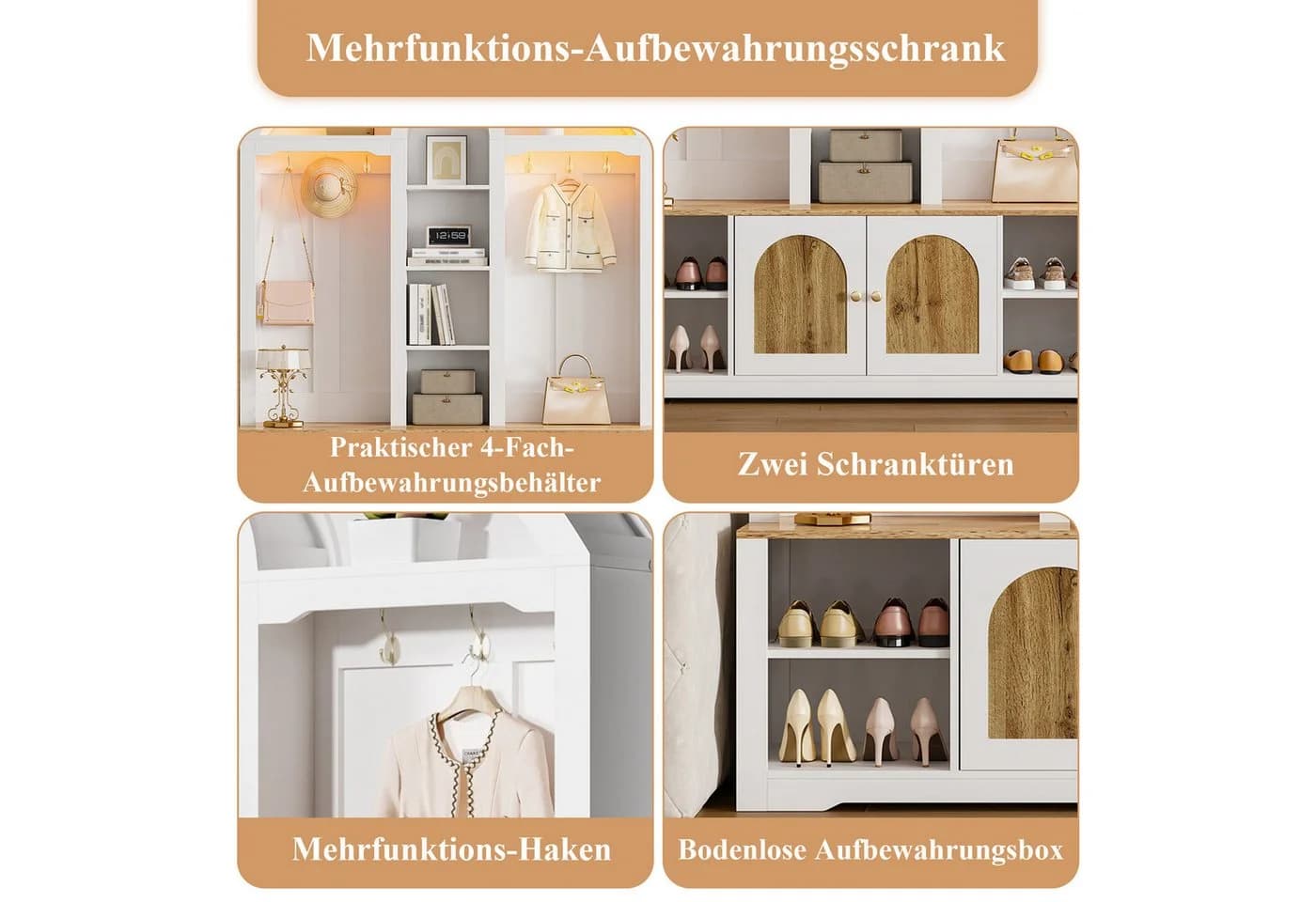 Merax Garderobenschrank Weiß/Schwarz mit LED-Beleuchtung - Bild 5