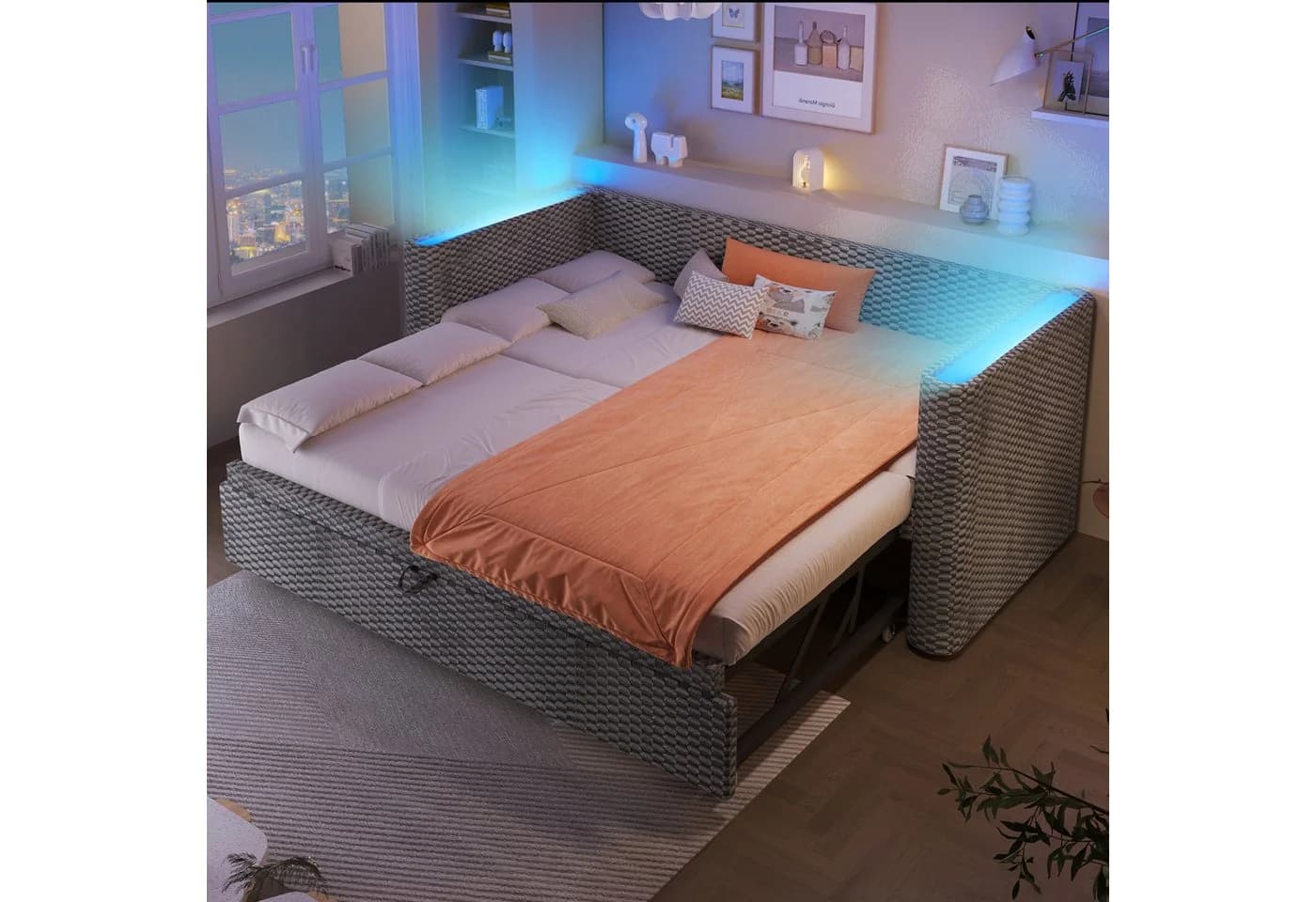 Merax Daybett 90x200cm/180x200cm LED-Lichtleiste Samt - Bild 2