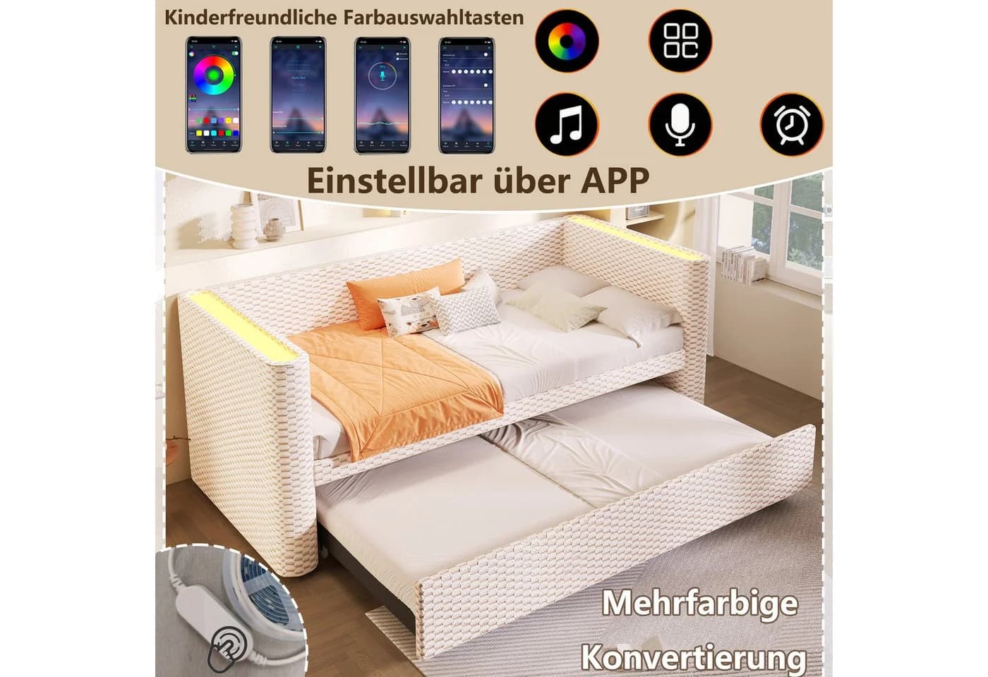 Merax Daybett mit LED-Lichtleiste & App-Steuerung Samt - Bild 5