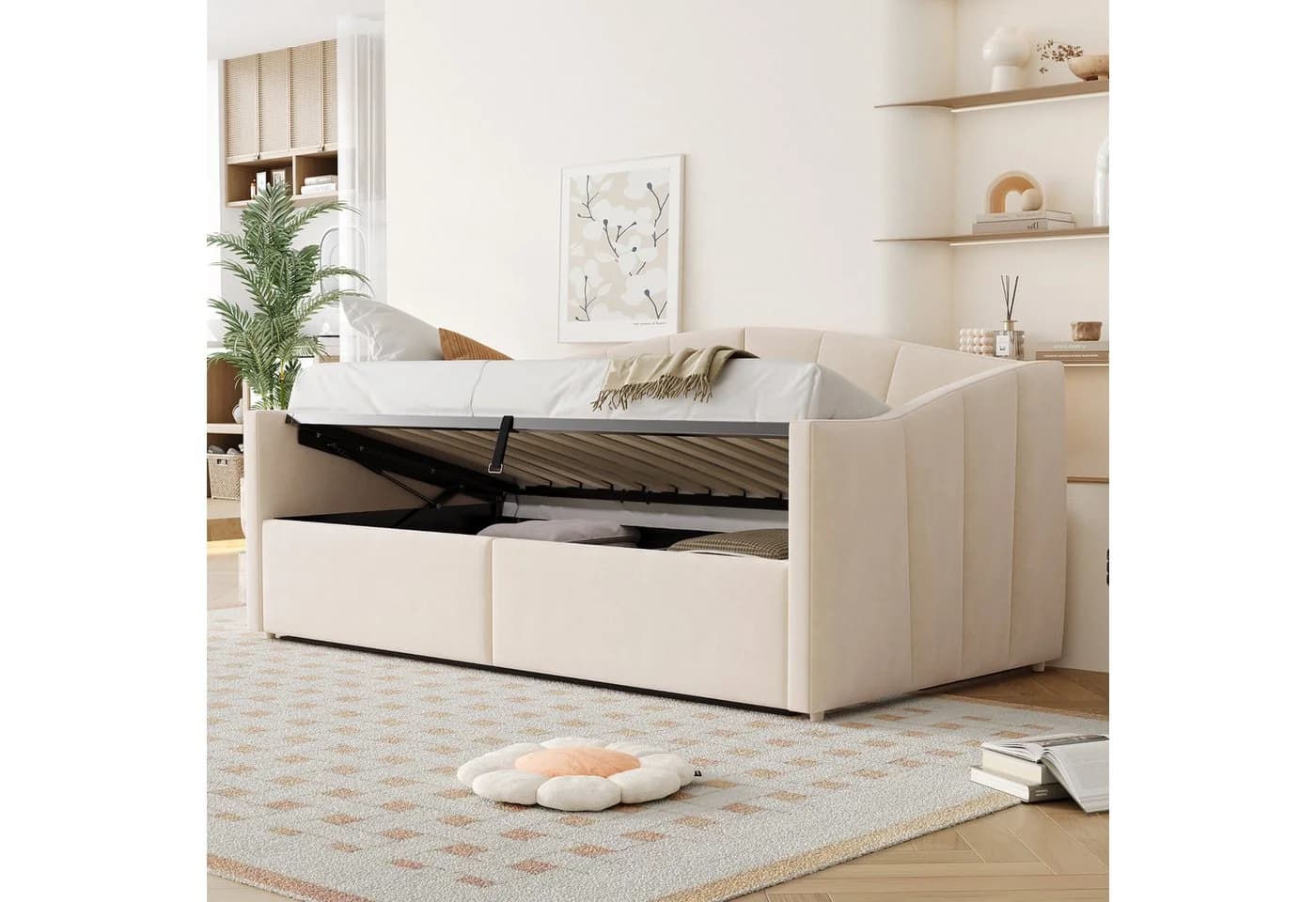 Merax Daybett 90x200 mit Stauraum und Lattenrost Samtstoff - Bild 2