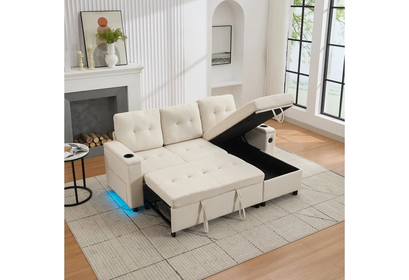 Merax Ecksofa Treviso Beige/Grau LED-Ambiente USB Typ-C - Bild 2