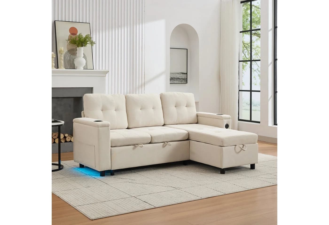 Merax Ecksofa Treviso Beige/Grau LED-Ambiente USB Typ-C - Bild 3