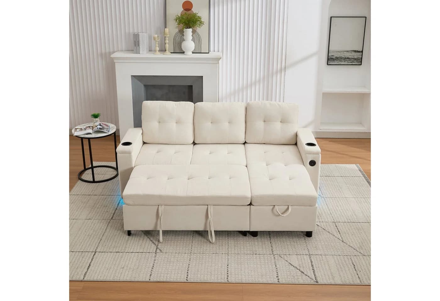 Merax Ecksofa Treviso Beige/Grau LED-Ambiente USB Typ-C - Bild 4