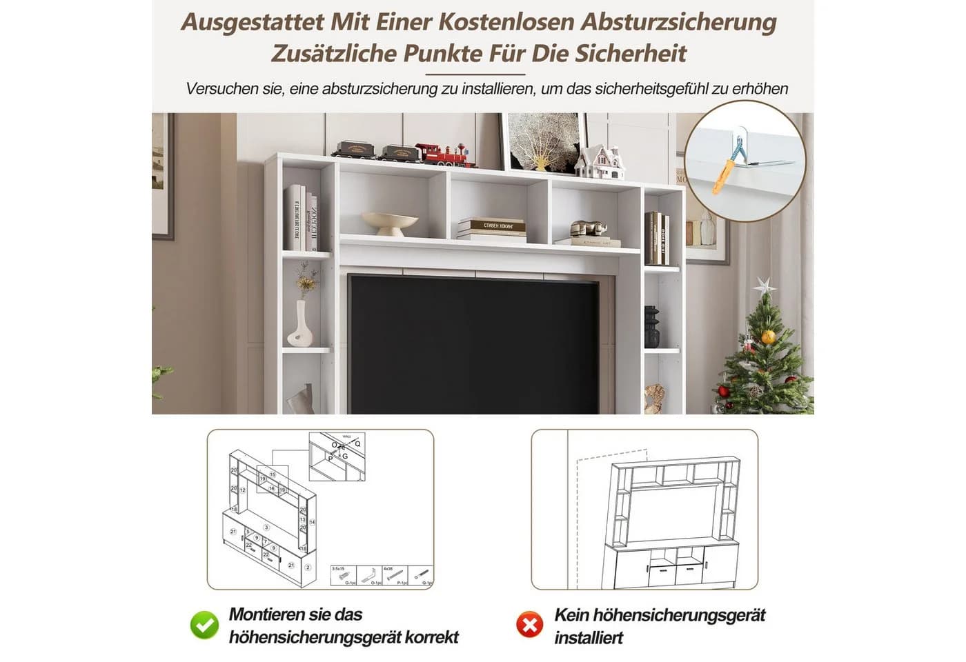 Merax Wohnwand-Set TV-Board-Set, 180 cm, Weiß, 2 Schränke, 2 Schubladen, 11 Fächer - Bild 5